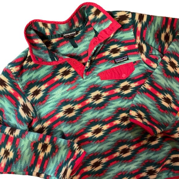 Women’s XS Patagonia Synchilla Fleece Pullover Aztec Wild Desert Teal Pink Rare - Picture 4 of 13
